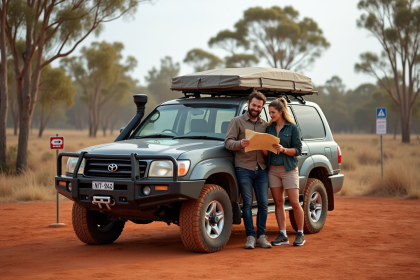 Jeune couple en randonnée dans l'outback australien