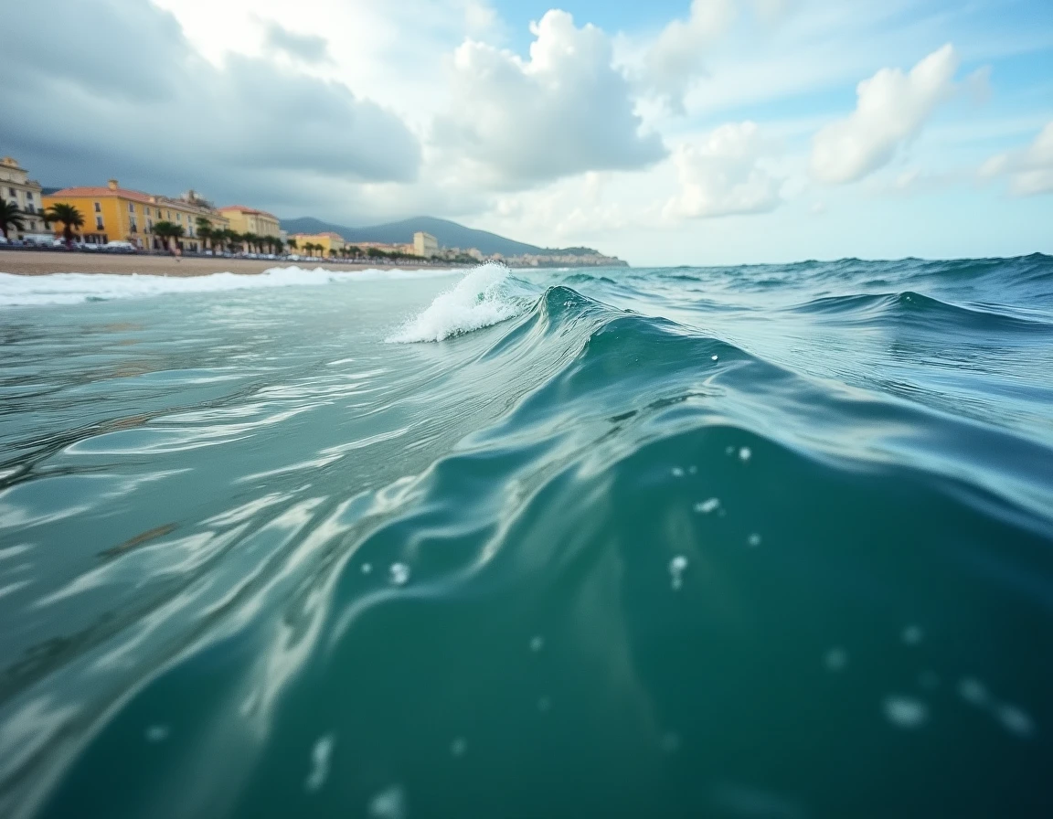 Courants marins et vents perturbant la surface de la mer M&eacute;diterran&eacute;e pr&egrave;s de Nice