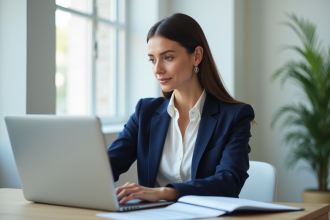 Femme au bureau avec documents de visa français