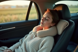 Femme se reposant dans une voiture confortable en voyage