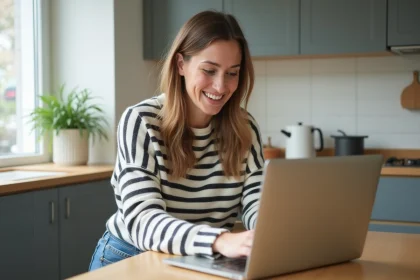 Femme souriante utilisant un ordinateur pour des voyages