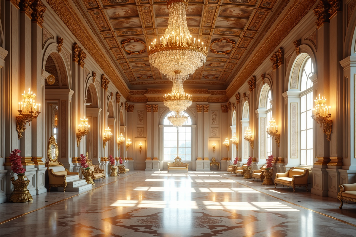 Intérieur somptueux d un palais avec plafond doré et lustres