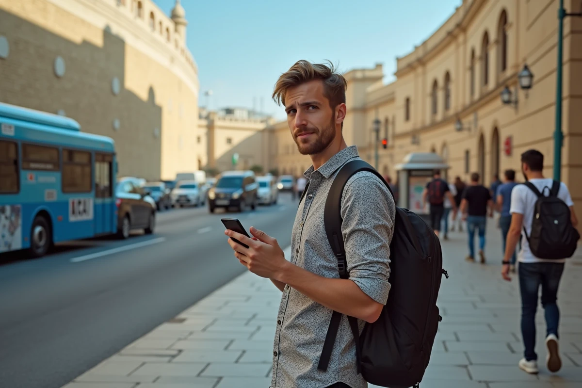 Jeune homme attendant le bus à Valletta