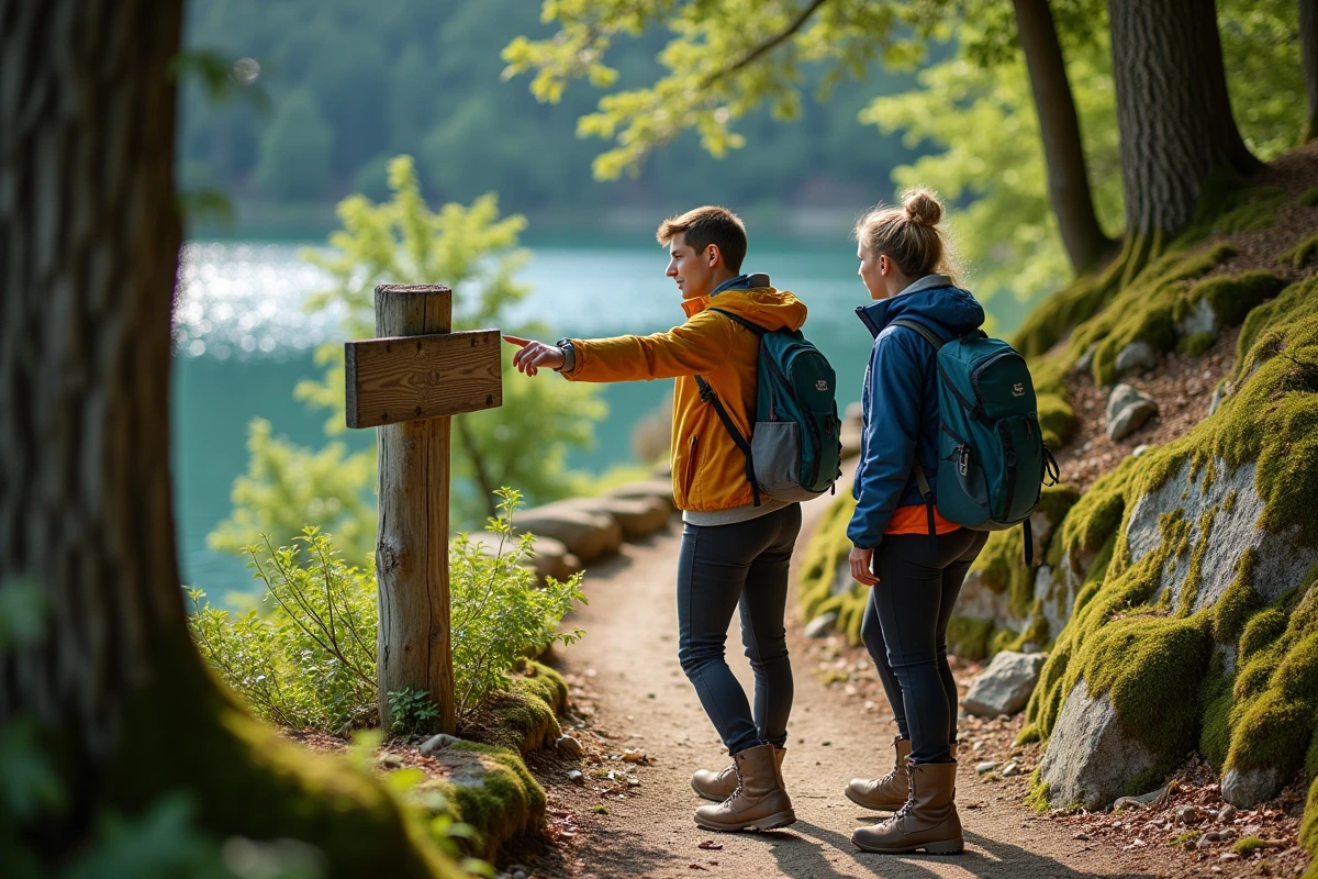 Jeunes adultes discutant sur le sentier du lac Gérardmer