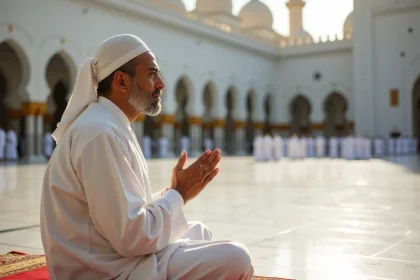 Musulman en prière dans une mosquee sereine
