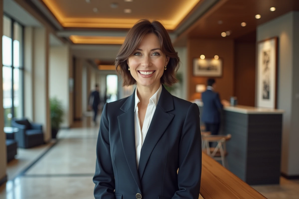 Femme d'affaires à l'accueil d'un hôtel moderne