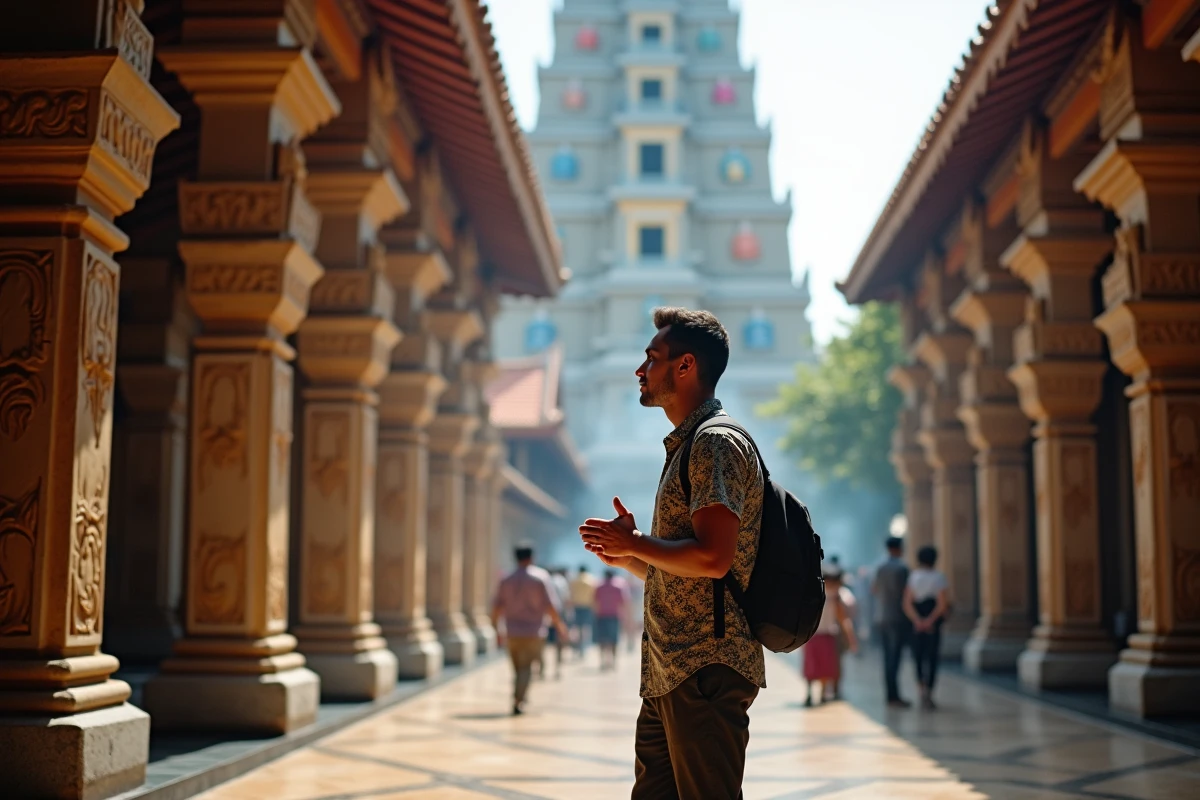 Voyageur découvrant le temple hindou Sri Mahamariamman au cœur de Kuala Lumpur