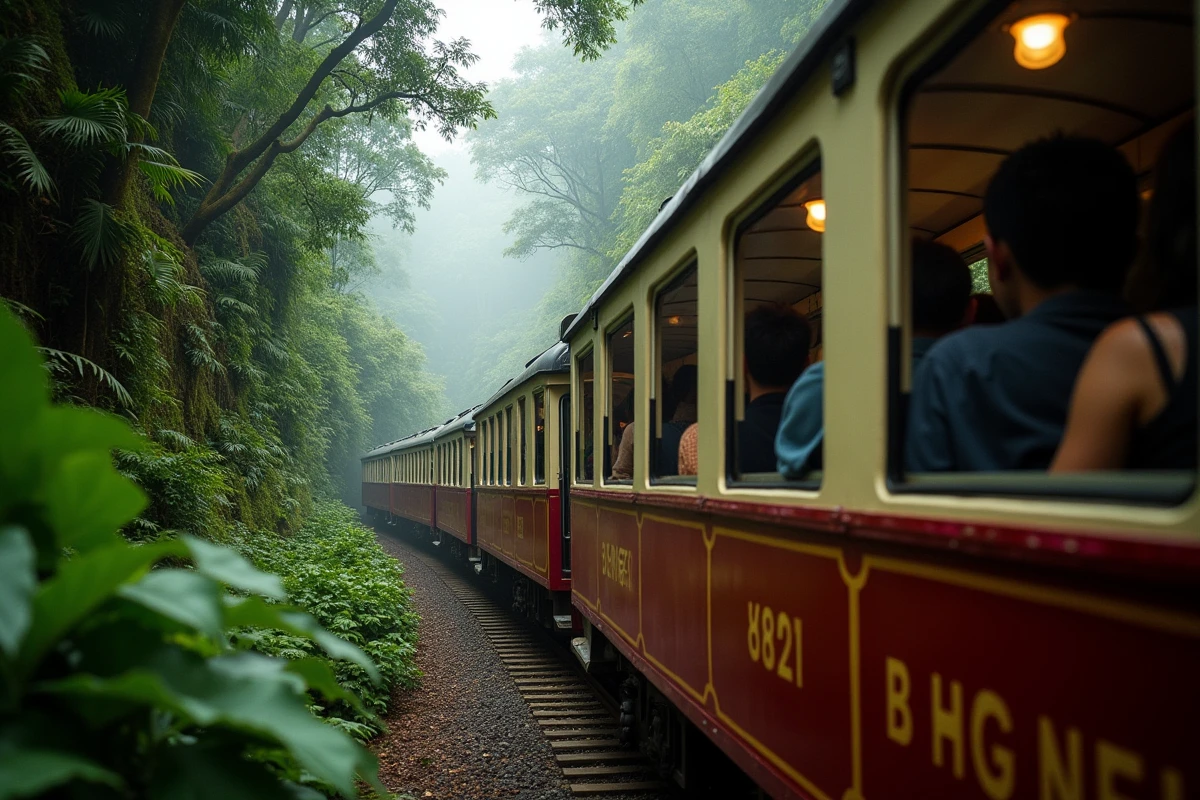 Train à crémaillère du Corcovado traversant la forêt atlantique tropicale en direction du Christ Rédempteur